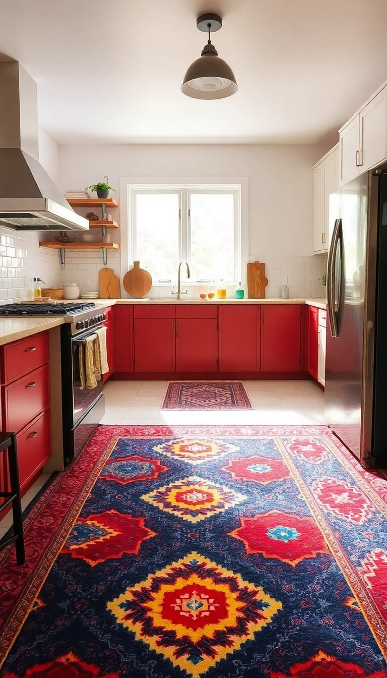 13 Idées de Décoration de Cuisine Avec des Couleurs Primaires Qui Rendront Vos Repas Plus Joyeux (Le #5 Est Épatant!) - 8. Tapis de Cuisine Vifs