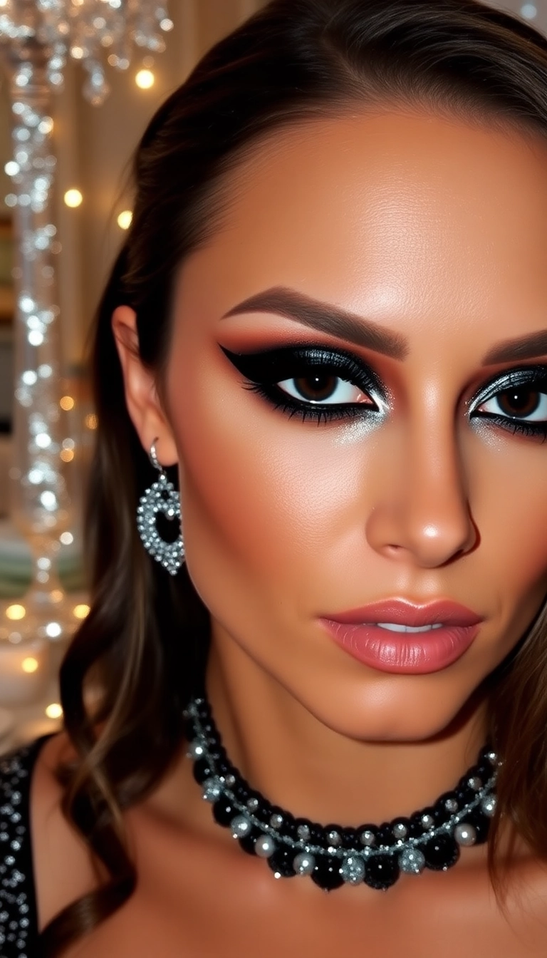 14 Looks de Makeup Noël DIY Que Chaque Fête Devrait Avoir (Vous Allez Aimer Le #6 !) ! - 3. Glamour Étoilé : Paillettes et Smoky Eyes