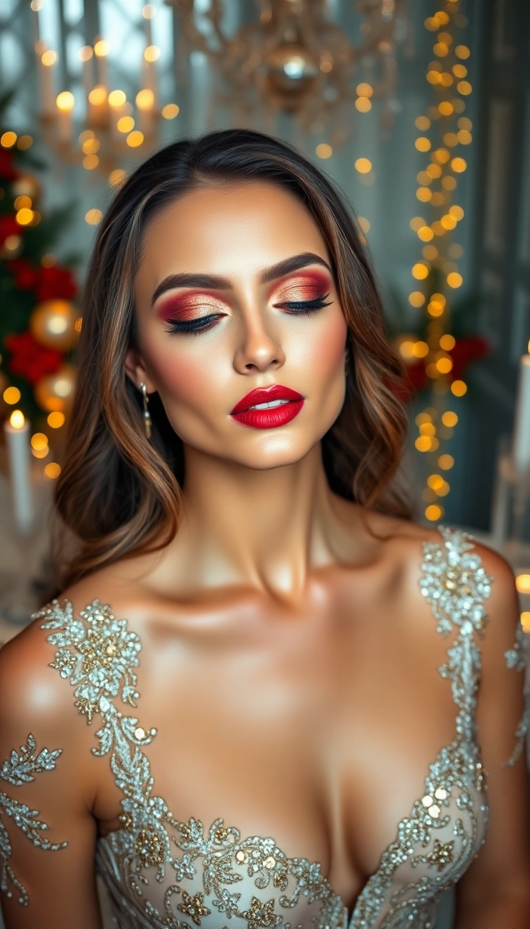 14 Looks de Makeup Noël DIY Que Chaque Fête Devrait Avoir (Vous Allez Aimer Le #6 !) ! - 6. Éclat de Noël : Or et Framboise (Vous Allez Aimer Le #6 !) 