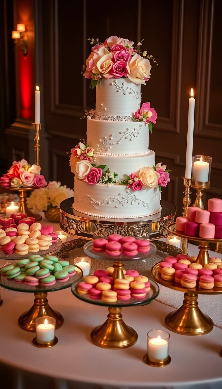 15 Décorations de Mariage Éblouissantes Qui Feront Dire 'Wow!' à Vos Invités! - 9. Tables de Dessert Délicatement Décorées