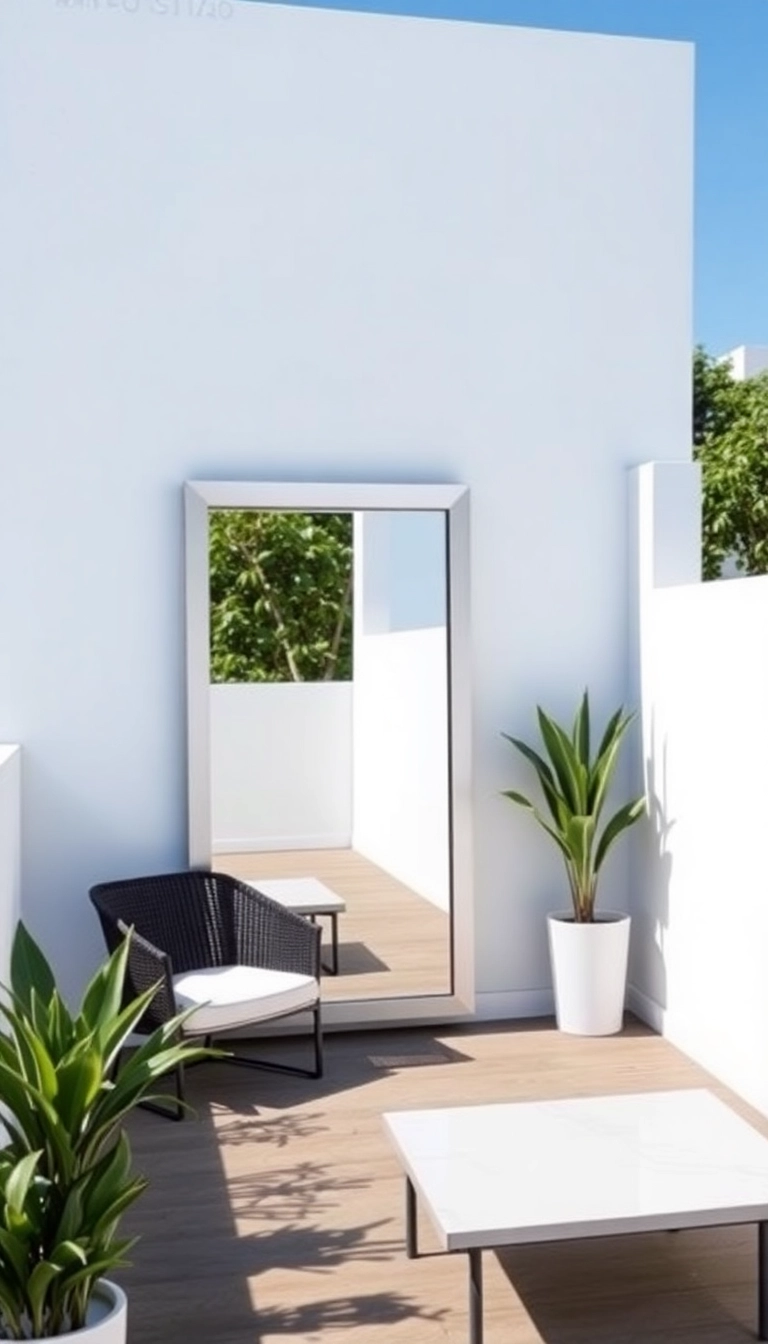 18 Idées de Décoration Minimaliste Pour Votre Terrasse (Moins C'est Vraiment Plus!) - 14. Utilisation de Miroirs