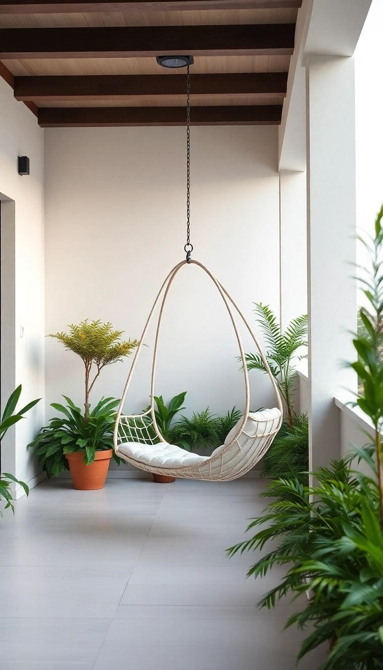 18 Idées de Décoration Minimaliste Pour Votre Terrasse (Moins C'est Vraiment Plus!) - 18. Mobilier Suspendu