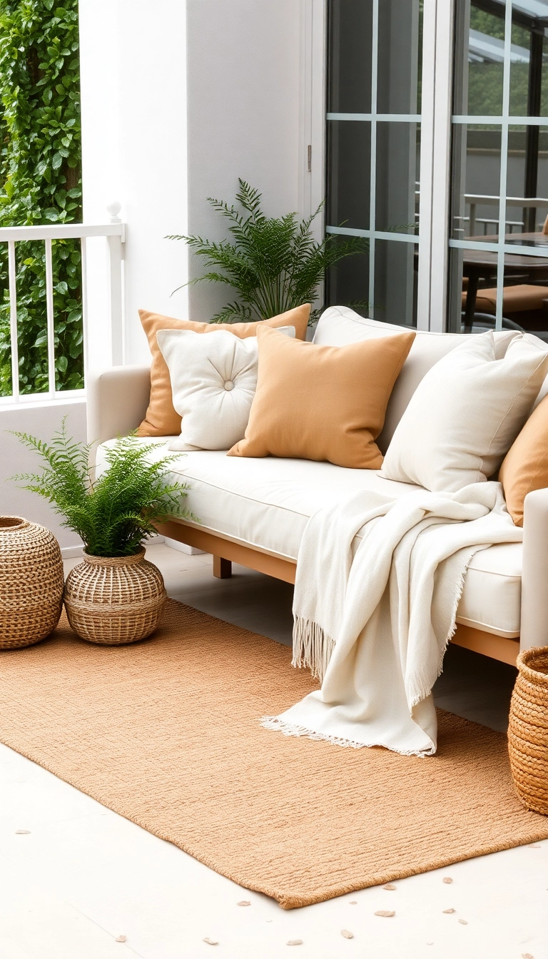 18 Idées de Décoration Minimaliste Pour Votre Terrasse (Moins C'est Vraiment Plus!) - 5. Textiles Naturels