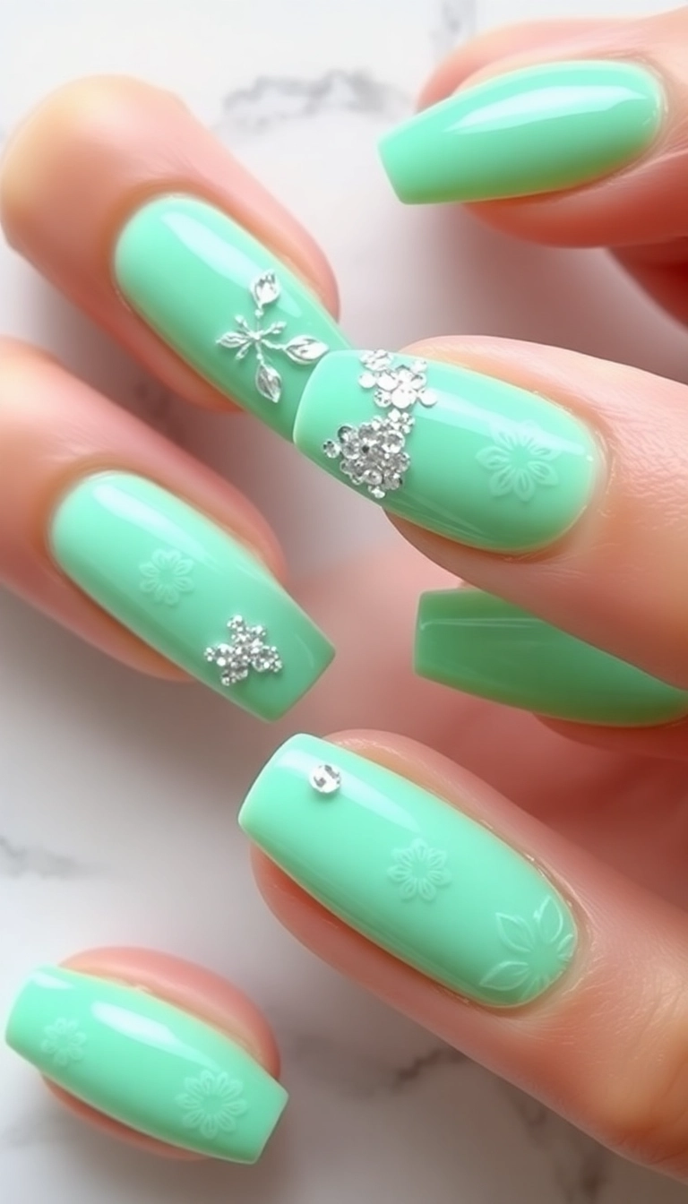 20 Inspirations de Nail Art Glacé Qui Réveilleront Votre Créativité! - 6. Gel Glacé Vert Menthe