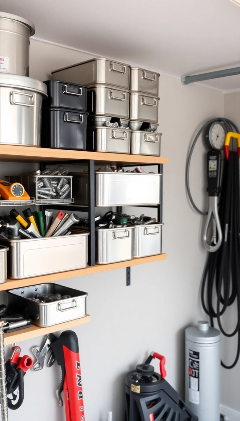 22 Hacks de Rangement de Garage Pour Désencombrer Comme un Pro ! - 10. Utilisez des Contenants en Métal pour le Rangement