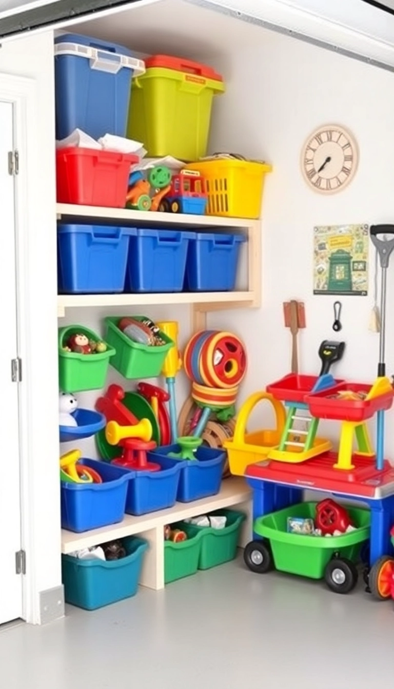 22 Hacks de Rangement de Garage Pour Désencombrer Comme un Pro ! - 5. Créez un Coin de Rangement pour les Jouets