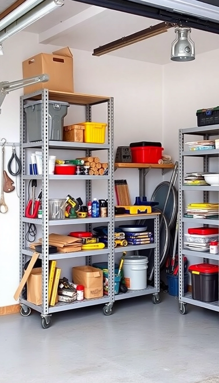 22 Hacks de Rangement de Garage Pour Désencombrer Comme un Pro ! - 7. Pensez à Utiliser des Étagères à Roulettes