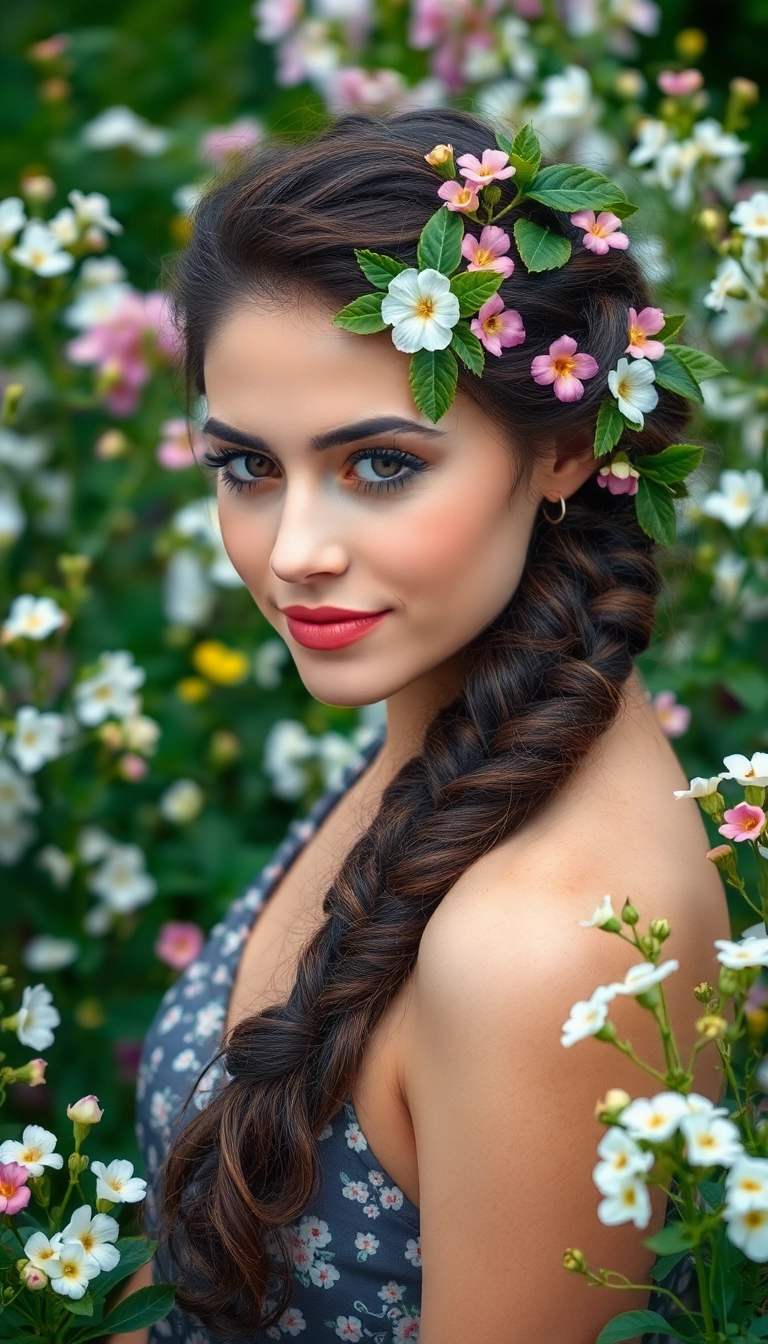 22 Inspirations de Tresses de Sirène Qui Vous Feront Rêver (Ne Ratez Pas La #10!) - 9. La Tresse Fleurs et Feuilles