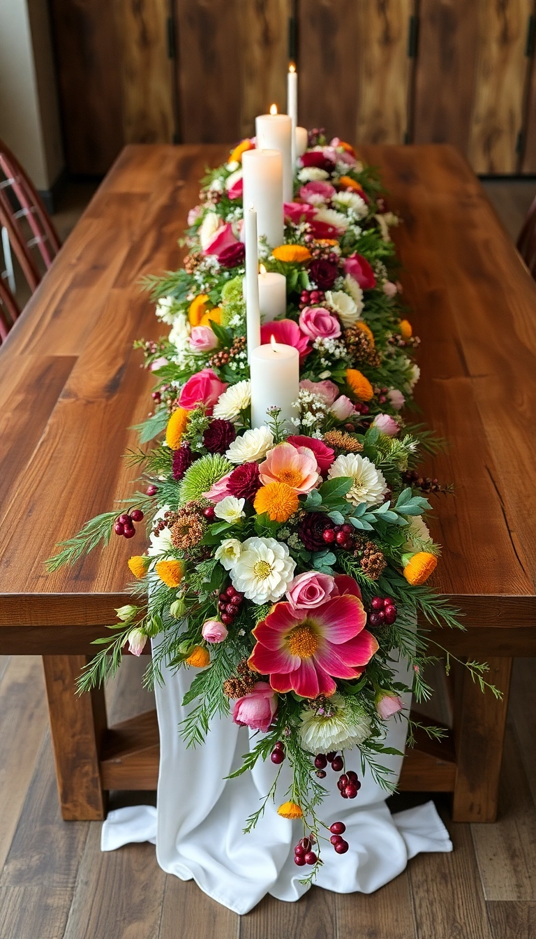 25 Idées de Décoration Mariage Champêtre Qui Feront Dire 'Wow!' à Vos Invités! - 2. Chemin de Table Floral