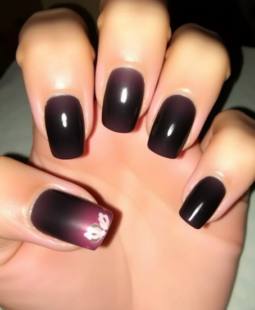 19 Unique Dark Nail Art Ideas That Will Inspire Your Next Look (#3 Is a Showstopper!) - 12. Dark Ombre with Floral Accents