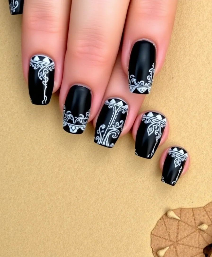 19 Unique Dark Nail Art Ideas That Will Inspire Your Next Look (#3 Is a Showstopper!) - 16. Dark Tribal Patterns