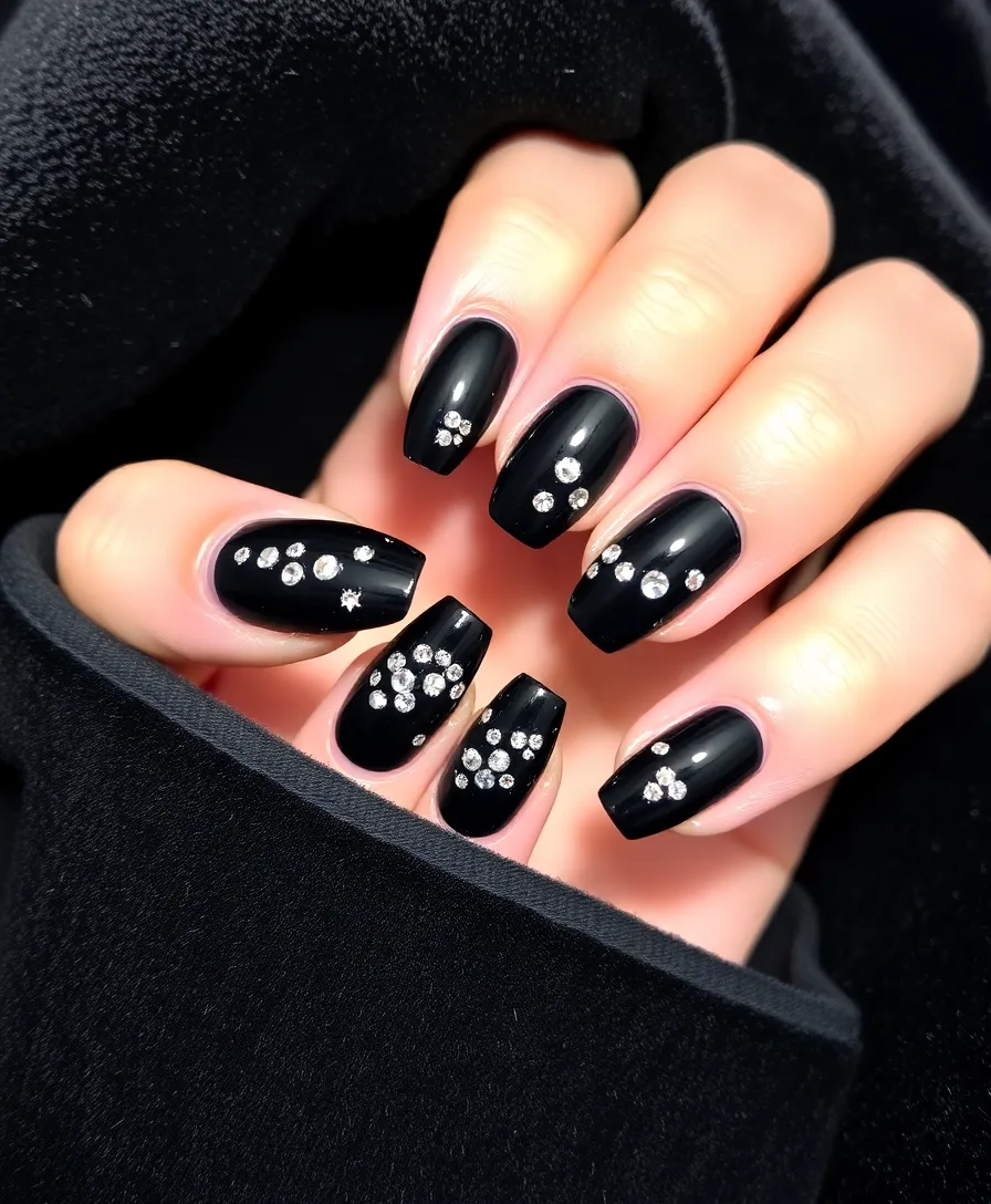 19 Unique Dark Nail Art Ideas That Will Inspire Your Next Look (#3 Is a Showstopper!) - 18. Dark Crystal Accents